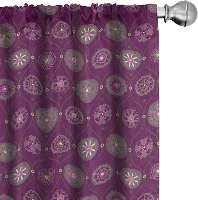 Immagine prodotto di ABAKUHAUS Tende orientali, tendaggi, motivo arabesco con stampa floreale astratta nostalgica, 2 pezzi 75 x 225 cm, prugna e multicolore