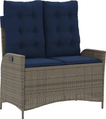 Produktbild von Gartenbank Verstellbar mit Kissen Grau Poly Rattan