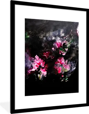 Produktbild von MuchoWow® Gerahmtes Poster Blumen - Kunst - Farbe - Rosa - Schwarz 60x80 cm - Poster mit Schwarzem Bilderrahmen Wandposter Rahmen Foto Bilder - Wohnzimmer - Dekorationen - Prämie