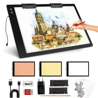 Produktbild von elice Wiederaufladbare A2 Leuchttisch, Batteriebetrieb, 5200mAh, 3 Lichtmodi, ultradünn, 6-stufige Helligkeit, ideal für Skizzieren.