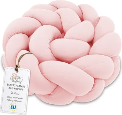 Produktbild von Kuschelkissen 300 cm Musselin Puderrosa geflochtenes flauschiges Dekokissen Zierkissen Kinderzimmer