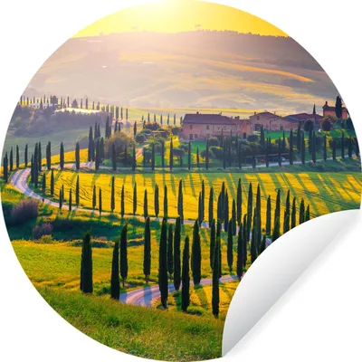 Produktbild von MuchoWow® Runde Wandtattoo - Wandsticker Tapete Aufkleber Gras - Sonne - Hügel - Landschaft Ø 50 cm Selbstklebend und Repositionierbar - Wandaufkleber - Kreis - Wand Kreis - Wand Bild - Foto Tapete - Selbstklebende - Wohnzimmerdekoration - Wand Dekoration - Kinderzimmer