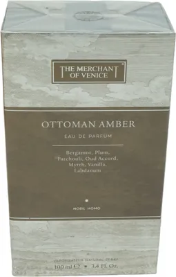 A product box for The Merchant of Venice Ottoman Amber Eau de Parfum.