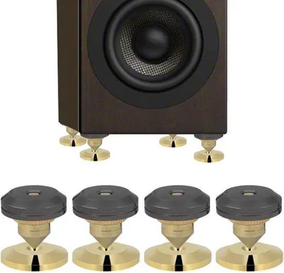 Zdjęcie produktu dla Miedziane podkładki izolacyjne do głośników – 4 sztuki – zestaw kolców do urządzeń audio