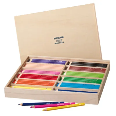 Produktbild von Creall Maxi Buntstifte 144 Stück in Holzbox 12 Farben