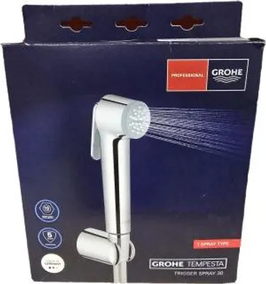 The image shows the retail packaging of a GROHE Tempesta-F Trigger Spray 30.