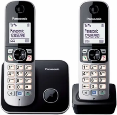 Produktbild von Panasonic KX-TG6812FRB, DECT-Telefon, Kabelloses Mobilteil, Freisprecheinrichtung, 100 Eintragungen, Anrufer-Identifikation, Schwarz, Silber