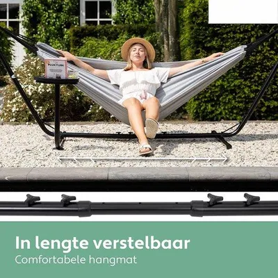 Produktbild von Famanu Hängematte mit Standfuß und Becherhalter – 2 Personen – 205 kg Tragkraft – Grau