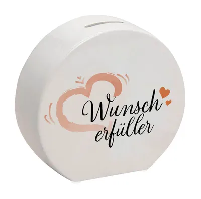 Produktbild von Spardose aus Keramik mit Herzmotiv und Text - Wunscherfüller mit Herzchen