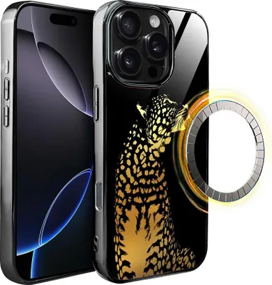 Produktbild von iPhone 16 Pro IBIZU Elite Glass Case mit MagSafe, Glasrückseite, Golden Midnight, Leopard, Schwarz