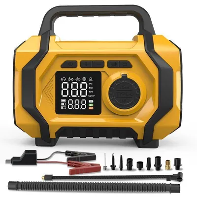 Produktbild von Luftkompressor, 150PSI Auto Luftpumpe, 9-in-1 Notfallgerät, 6000mAh Autobatterie Starthilfe, LCD Luftpumpe, Tragbare Kompressor, Digitaldisplay
