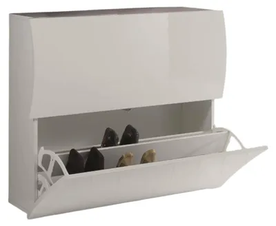Produktbild von Schuhschrank Dabayom, Mehrzweckschrank mit 2 Klapptüren, Eingangsschuhregal, 100 %  Italy, cm 101x27h82, glänzend weiß