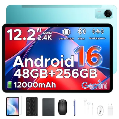 Produktbild von AP12PRO Tablet Android 16, 48GB RAM+256GB ROM (2TB TF), 12,1 Zoll 2.4K 120Hz IPS, 12000mAh 4G LTE, Widevine L1, mit Tastatur, Stift, Maus und Hülle