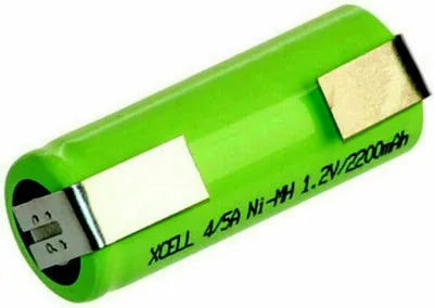 A single green battery with silver and gold connectors.