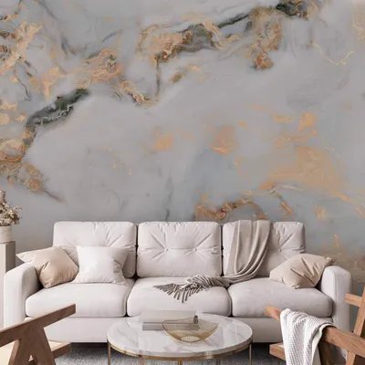 Produktbild von Vlies Fototapete - White Stone - Elegant Marble With Golden Highlights 350x256 cm Muster f-B-10093-a-a