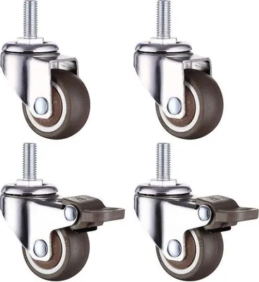Obrázok produktu pre Priemyselné transportné kolieska pre nábytok – 4 otočné kolieska s brzdou, priemer 50 mm, nosnosť 108 kg (M10 x 25 mm)
