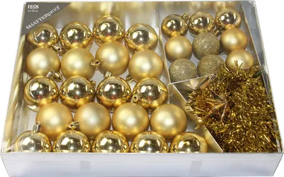 Produktbild von 33tlg. Weihnachtskugeln GOLD Set Christbaum Baumschmuck Lametta glitzer matt
