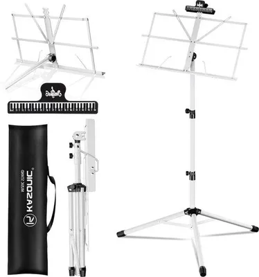 Produktbild von Famanu Musikständer 2-in-1 - Lichtgewicht - Mit Notenclip - Tragbar - Weiß