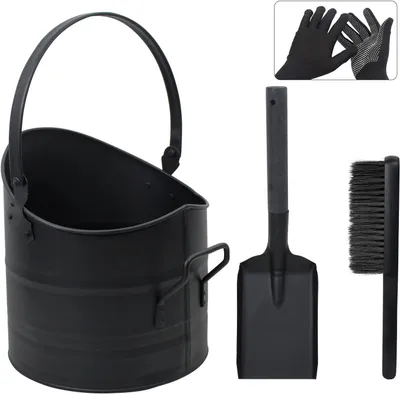 Produktbild von Aschebehälter aus Metall, 10L mit Schaufel und Handbesen für Kamin und Holzofen