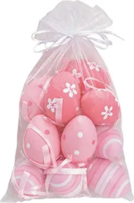 Obrázok produktu pre Dekoračné veľkonočné vajíčka na zavesenie, sada 12 kusov, každé 4 x 6 x 4 cm Ružová
