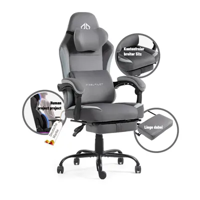 Produktbild von PiXELPiLOT Ergonomischer Gaming Stuhl [Atmungsaktiver Stoff] Chair mit Fußstütze, Kopf- und Lendenwirbelstütze, Gamer PC Stuhl [breite Sitzfläche]
