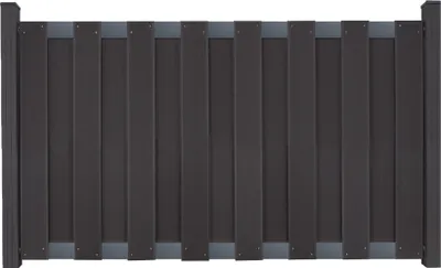 A front view of a dark gray fence panel with gray accents.
