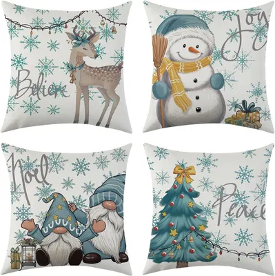 Produktbild von Weihnachtliche Kissenbezüge für dekorative Kissen, Set mit 4 Stück, 45x45 cm