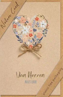 Produktbild von Nature Card Glückwunschkarte „Von Herzen“, florales Herzmotiv, plastikfrei