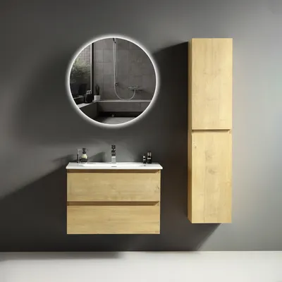 Produktbild von Alpenberger Waschtisch mit Unterschrank 80 cm Breit | Badezimmermöbel Set | Spiegel mit Beleuchtung | Waschbecken Gäste WC | Badspiegel Rund | Mehrzweckschrank Hochschrank
