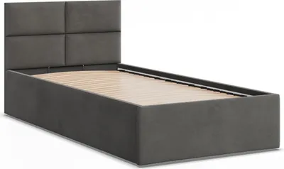 Produktbild von Modernes Polsterbett 90x200 BORGO, Einzelbett ohne Stauraum mit Holzlattenrost, Dunkelgrau