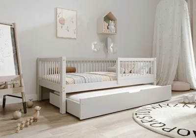 Obrázok produktu pre TIMBEE Alfie manželská posteľ Detská posteľ 100x200 so zásuvkou s funkciou spánku Borovicová posteľ sivá