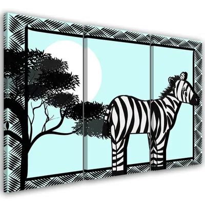 Produktbild von Triptychon auf leinwand tiere - schwarz und weiß 120x80 cm Feeby grau wandbild bereit zum aufhängen