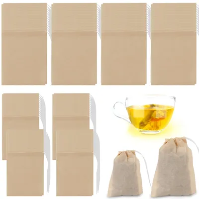 Produktbild von Teefilterbeutel für losen Tee - Biologisch abbaubar und kompostierbar mit Kordelzug - 200 Stück - 5 x 7 cm und 7 x 9 cm