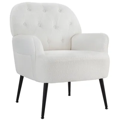 Image de IWMH Fauteuil, Fauteuil de télévision rétro avec pieds métalliques, Fauteuil à oreilles avec dossier rembourré, Fauteuil lounge pour la maison et le bureau - Tissu Teddy - Blanc
