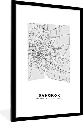 Produktbild von MuchoWow® Gerahmtes Poster Bangkok - Stadtplan - Schwarz und weiß - Karte 60x90 cm - Poster mit Schwarzem Bilderrahmen Wandposter Rahmen Foto Bilder - Dekoration - Wandposter Wohnzimmer - Hochwertig