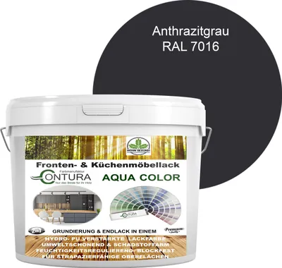 Produktbild von 2 Liter + Anlauger - Contura Küchenmöbellack RAL Möbellack SEIDENMATT SET Möbelfarbe Holzlack Buntlack Küchenlack - RAL 7016 Anthrazit Grau