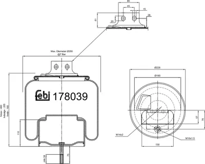 Produktbild von FEBI BILSTEIN Luftfederbalg 178039 Hinten Rechts für IVECO Stralis II 160mm 490mm 228mm 290mm
