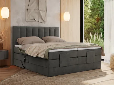 Produktbild von MKS MEBLE Boxspringbett 160x200 elektrisch verstellbar 7-Zonen Taschenfederkern Matratze und Topper Bett 160x200 mit Motor Polsterbett Motorbett - Comforto - Dunkelgrau Velvet - H4