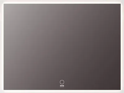 A rectangular LED mirror with a light strip around the edge.