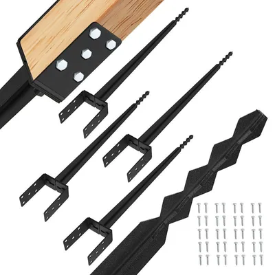 Immagine prodotto di Ikodm 4 supporti a U da infilare nel terreno, 700 mm, regolabili da 100 a 165 mm, con manicotto di infissione e ancoraggio per pali, in acciaio verniciato a polvere da 2 mm, per recinzioni da giardino, pergolati e tettoie