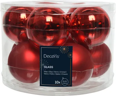 Produktbild von Christbaumkugeln 10er Set rote Glaskugeln 6 cm matt und glänzend
