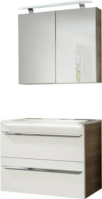 Produktbild von Fackelmann LUXOR Badmöbel Set 3-teilig 80 cm, Braun/Weiß + LED-Spiegelschrank