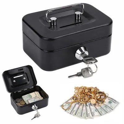 Imagen del producto de Caja fuerte pequeña con cerradura de llave - 11,5 x 8,5 x 5 cm - Metal - Negra