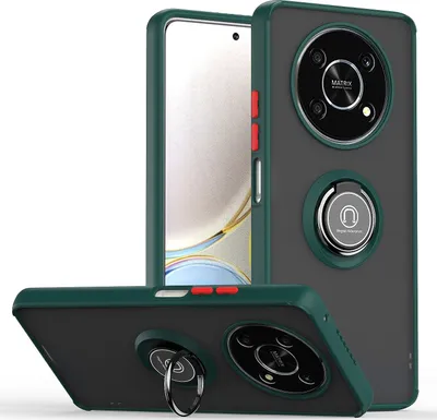 Produktbild von Honor X9 Hülle, Ring Halter Ständer Matte Transluzent TPU Rahmen Stoßfest Schutzhülle für Honor X9 dunkelgrün