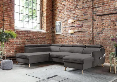 Produktbild von MIUFORM Sweet Harmony - Ecksofa mit Bettfunktion und Bettkasten U-FORM LINKS - 321x208cm - Velours Dunkelgrau - Sofa Schlafsofa Couch