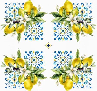 Produktbild von Servietten Papier 33x33cm 3-lag. mit Zitronen 20 Stück Gelb Blau Weiß