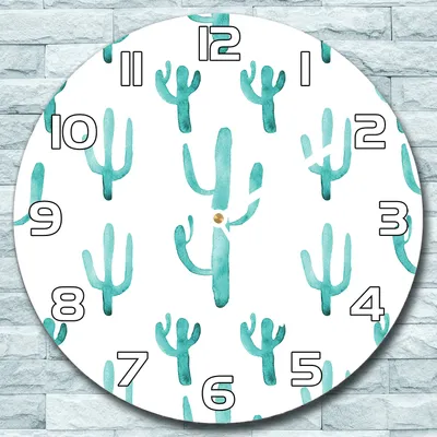 Produktbild von Wanduhr aus Glas Rund fi 30 Aquarell Kakteen Quarz Deko Schlafzimmer Büro