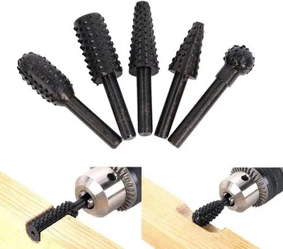 Produktbild von Set aus 5 rotierenden Bohrern, Holzbearbeitungswerkzeug, Holzbearbeitungsschleifstifte, zylindrische rotierende Bohrfräser für Holzbearbeitung, Metallpolierer, Gravierer.