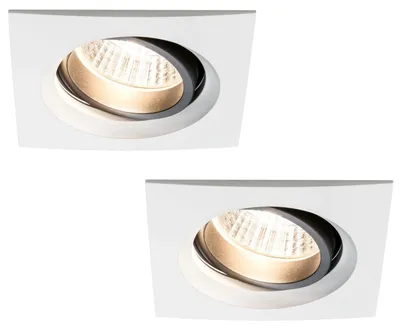 Immagine prodotto di Set di faretti da incasso Paulmann Premium, orientabili, quadrati, LED, 2x7W, 18VA, 230V/700mA, 110x110mm, bianchi con alluminio
