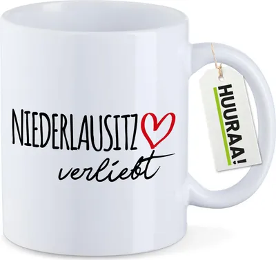 Produktbild von Huuraa Kaffeetasse Niederlausitz verliebt 330ml Weiß Keramik Kaffeebecher Geschenkidee